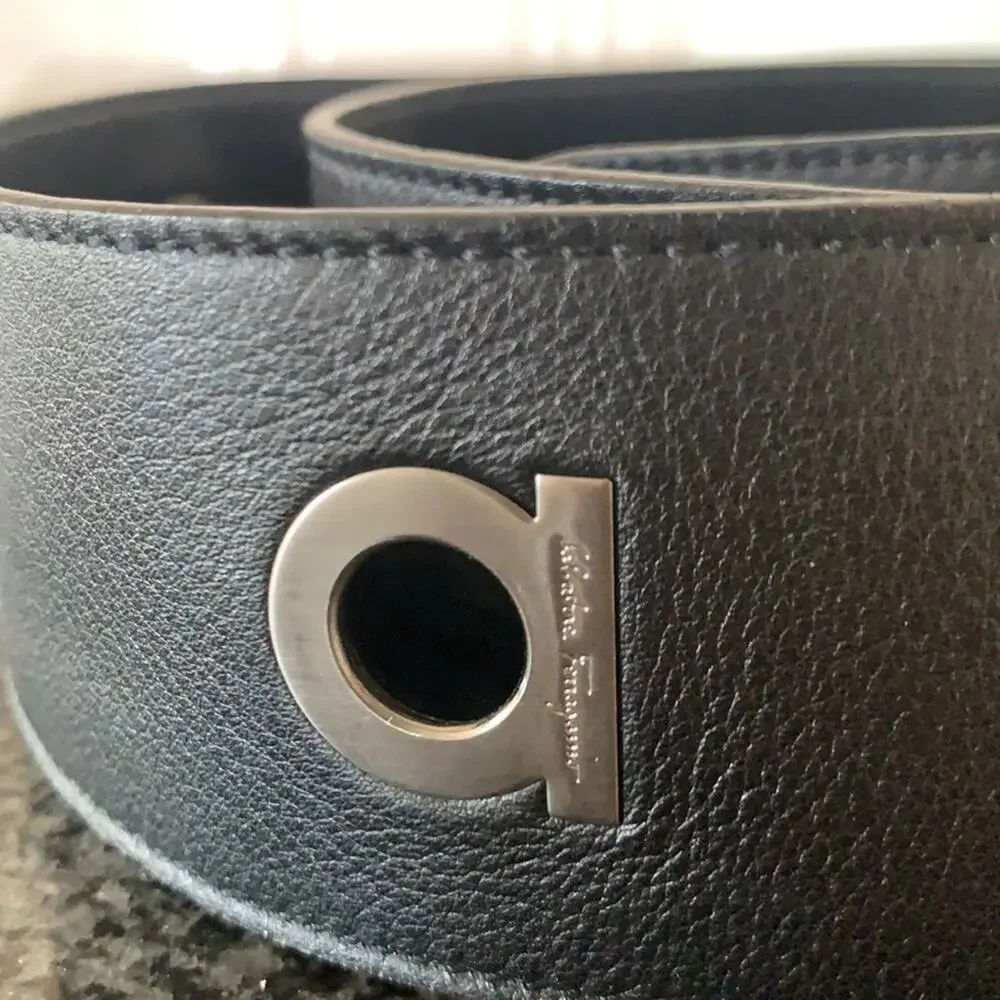 Ferragamo Leather Wide Logo Belt